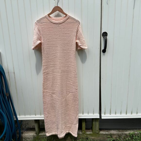 Lauren Manoogian Crocheted Cotton-Blend Midi Dress Petal Peach Pink Size 1 Small - Picture 5 of 16